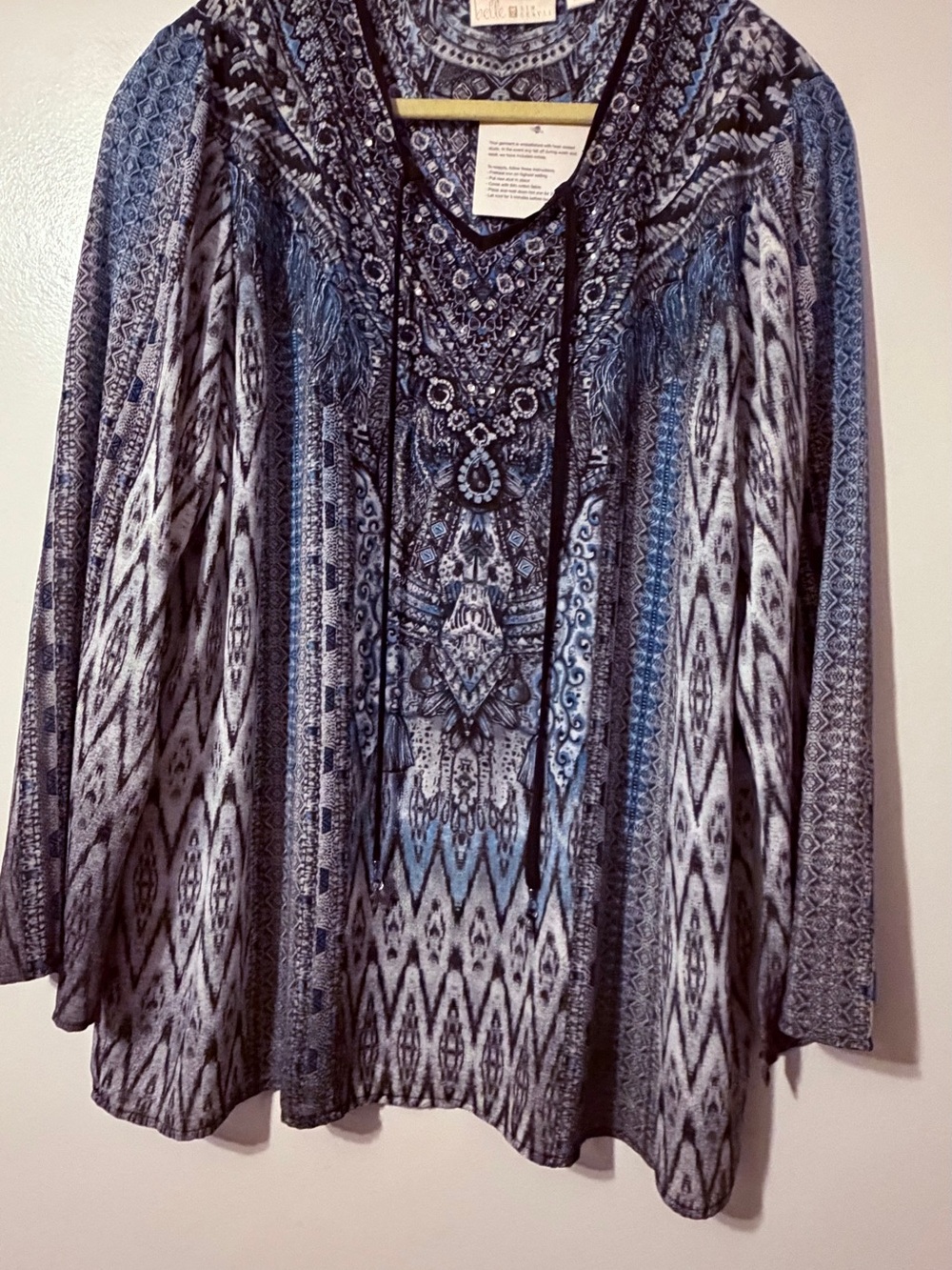 Belle by Kim Gravel Blue & Gray Embellished V-Neck Tunic